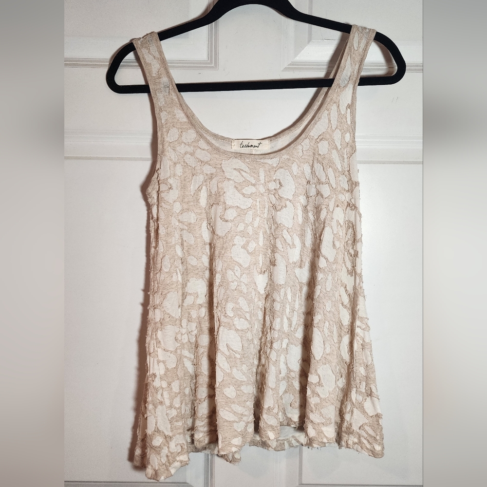 Testament White Cream Sheer Textured Sleeveless Top Medium